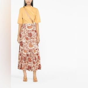 Zimmermann Floral Midi Skirt in Red and Cream